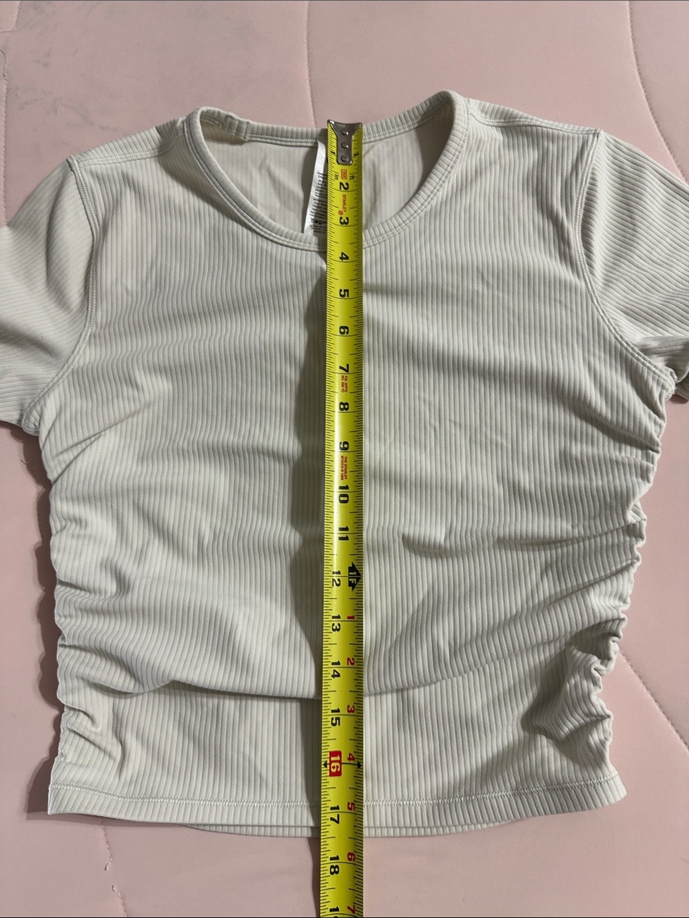Lululemon Ribbed Short-Sleeve, cropped, Ruched Tee - 6 - Picture 7 of 10